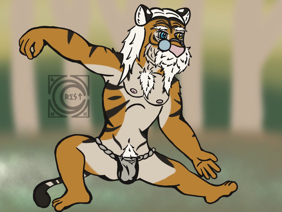 Crestlux's tweet photo. OK, I’m late for Fundoshi Day due to spending too much time for Valentine pic. Still…

Here, Hu Fuyun’s doing his routine Tai Chi, but only in fundoshi.

#ふんどしの日
#FurryTH https://t.co/dh6UfsIjb5