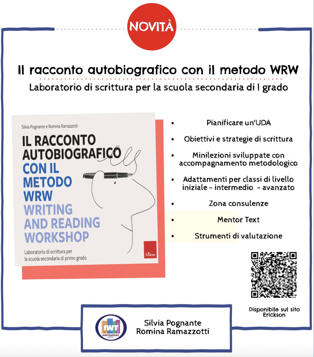 "Il racconto autobiografico con il metodo WRW" di Silvia Pognante e Romina Ramazzotti è la prima di una serie di monografie sul #WRW che colma il passaggio tra il manuale teorico e l'antologia scolastica. 
Info qui: t.ly/LXfx 
#didattica #scrittura #scuola