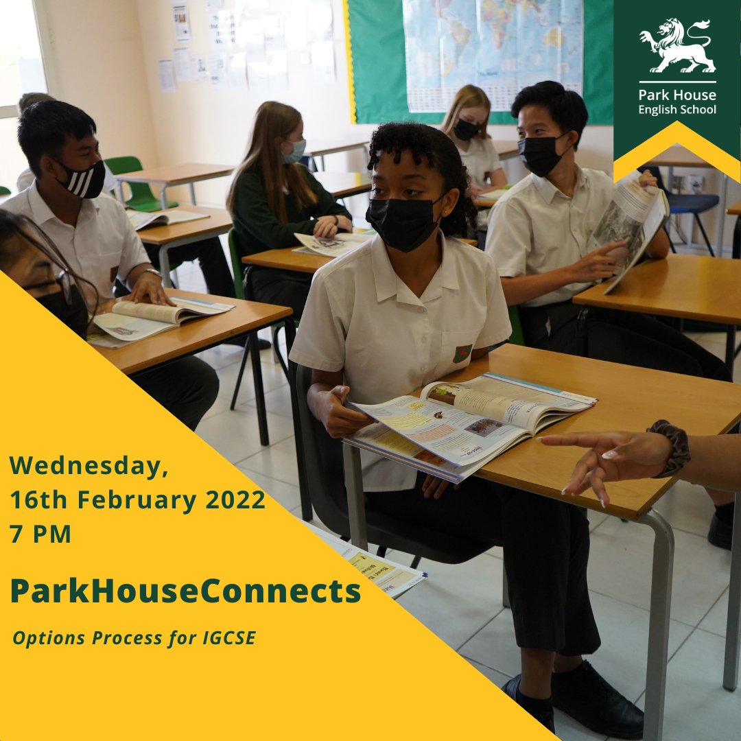 PHESDoha's tweet photo. Please join our ParkHouseConnects webinar this evening when our Key Stage 4 Leader, Mrs Jaime Legg, will provide our Year 9 students and parents with an overview of the options process for IGCSEs. The webinar link was sent via email to all Year 9 parents on 14th February 2022. https://t.co/fWhOjjLpwo