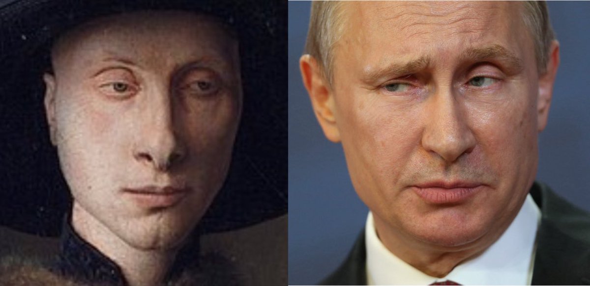 denis_underwd's tweet photo. I think this guy travels time. Jan van Eyck’s take on the man and the modern day version.  #putin #vaneyck #arnolfini #timetravel https://t.co/mWp7qDSNDG