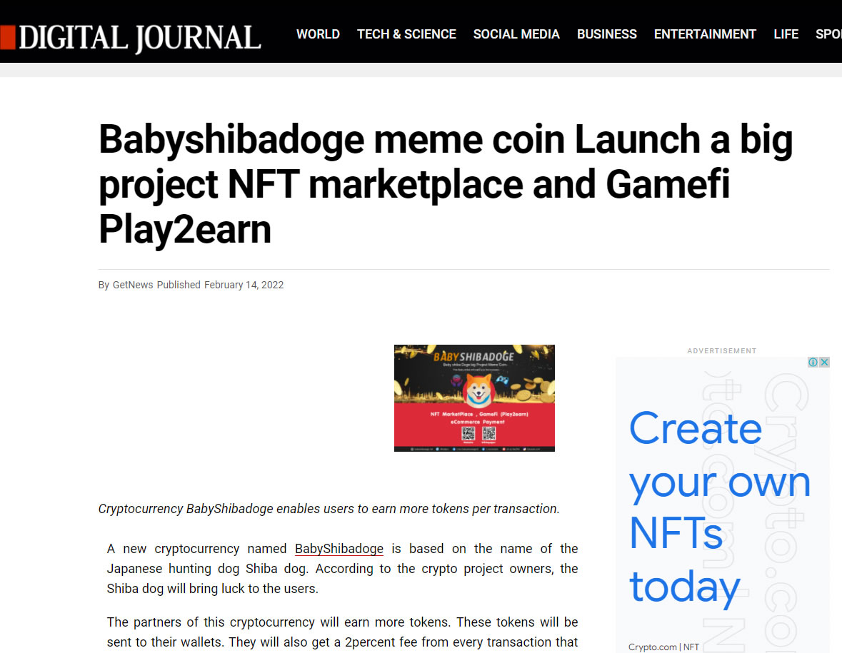 bsdpro's tweet photo. 🔥breaking news : babyshibadoge list news on Digital Journal "Babyshibadoge meme coin Launch a big project NFT marketplace and Gamefi Play2earn. Link : https://t.co/uCkte5iUP3
#babyshibadoge #Digitaljournal #crypto https://t.co/tvwyu00AeL