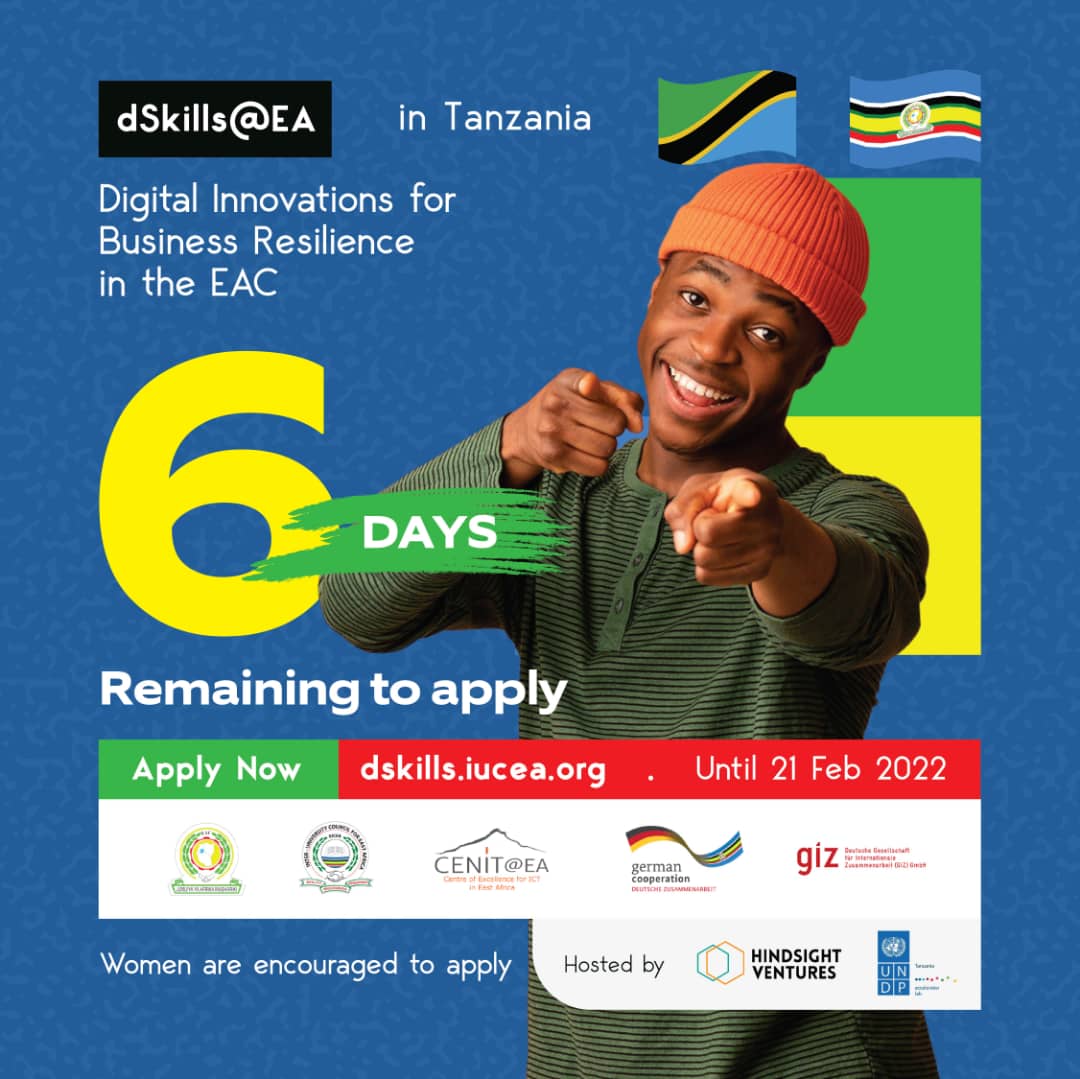 MbarakaShakila's tweet photo. We are coming close to the end of the applications to the  #EACDigitalInnovatin program. Dont wait Apply Apply Apply Now
 https://t.co/vq3isYPZGc
@TzRlabs @DidaMussa @alipoki @MUST_MBEYA @dar_dit @EaCenit @NyandaPN @HSV_Africa @undptz @SmartLab255 @moz_ismail https://t.co/d7xHQfA5wz