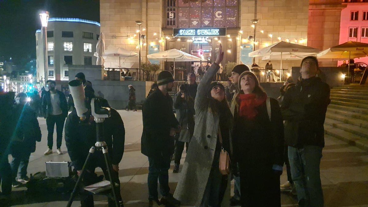 PhillyMoonMen's tweet photo. We pointed telescopes at Orion and the Moon during #Brightbrussels festival to discover the lights of the Universe and discuss solutions for light pollution. https://t.co/RePGV7mXos
