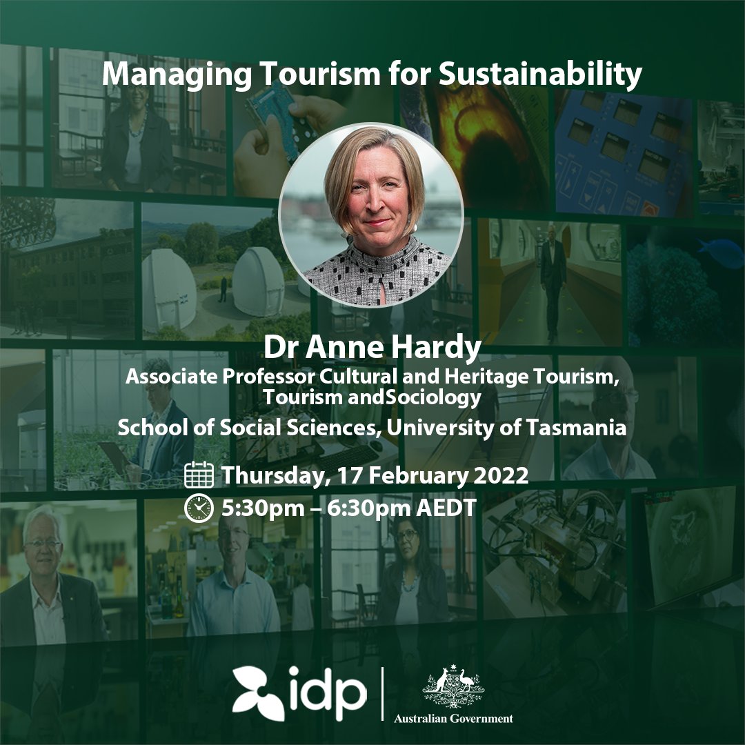 idpeducationeg's tweet photo. The future of sustainable tourism is constantly evolving. Hear Professor Anne Hardy discuss the new practices and technological developments transforming tourism.
Register for our free #StudyAustralia masterclasses today: https://t.co/jV6dL76L7l
#StudyAustraliaMasterclasses https://t.co/HTMl4qpjvC