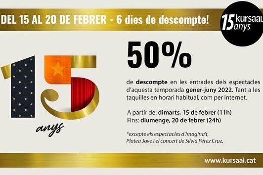 Polifònica Puig-reig (@polifonicap) on Twitter photo El <a href="/Kursaalmanresa/">Kursaal Manresa</a> celebra els seus 15 anys 🎂 i com a regal d’aniversari pots aconseguir entrades per veure el musical Arrelats al 50%! 🎟
El 14 de maig tornarem a vibrar amb la història del nostre poble!🎭
Tens temps fins aquest diumenge 20 de febrer! kursaal.cat/programacio/ac… El <a href="/Kursaalmanresa/">Kursaal Manresa</a> celebra els seus 15 anys 🎂 i com a regal d’aniversari pots aconseguir entrades per veure el musical Arrelats al 50%! 🎟
El 14 de maig tornarem a vibrar amb la història del nostre poble!🎭
Tens temps fins aquest diumenge 20 de febrer! kursaal.cat/programacio/ac…