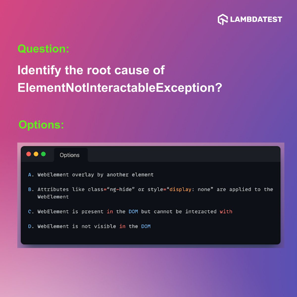 lambdatesting's tweet image. Here is the next question in the #LambdaTestCodingChallenge series🚀
𝗖𝗵𝗮𝗹𝗹𝗲𝗻𝗴𝗲 𝟬𝟴 (𝗙𝗲𝗯𝗿𝘂𝗮𝗿𝘆𝟮𝟮) 📅
#CodeFestFeb2022