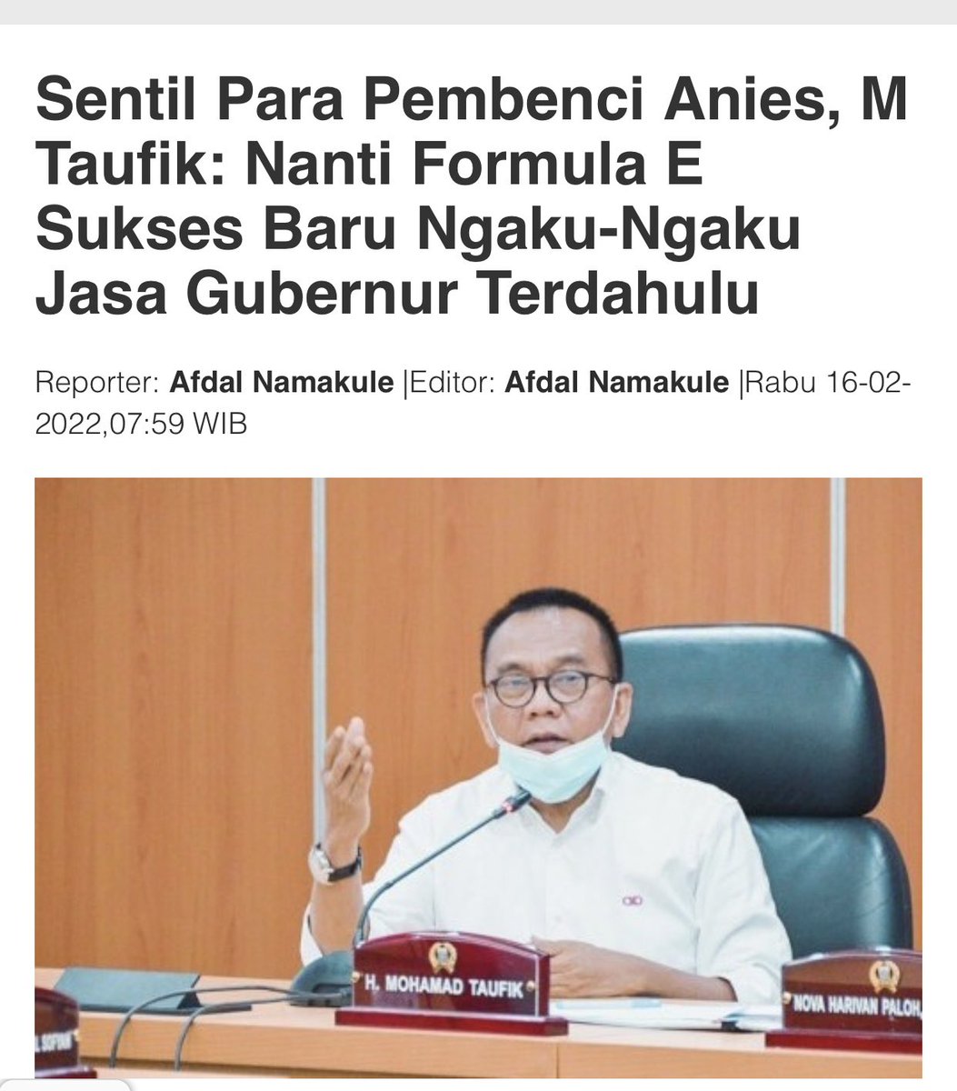 Waktu yg sudah sangat mepet, sedangkan Sirkuit Formula E masih berbentuk Tanah. 

Sudah deklarasi, malahan gagal pula. Yang disalahkan Pemerintah dan catut nama Jokowi. 🙈

Mas Taufik…ada salam dari KPK. 😂

fin.co.id/read/88953/Sen…