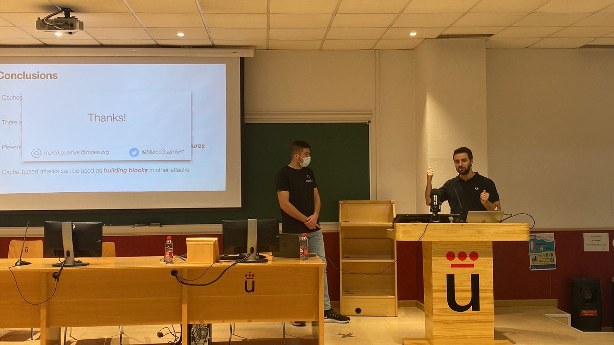 HackOnURJC's tweet image. We´ve learned how Side Channel Cache attacks works and to exploit them by influencing the cache with @MarcoGuarnier1 ‼️
Thank you very much for your knowledge and we hope to see you in future editions of the event!
#HackOn2022