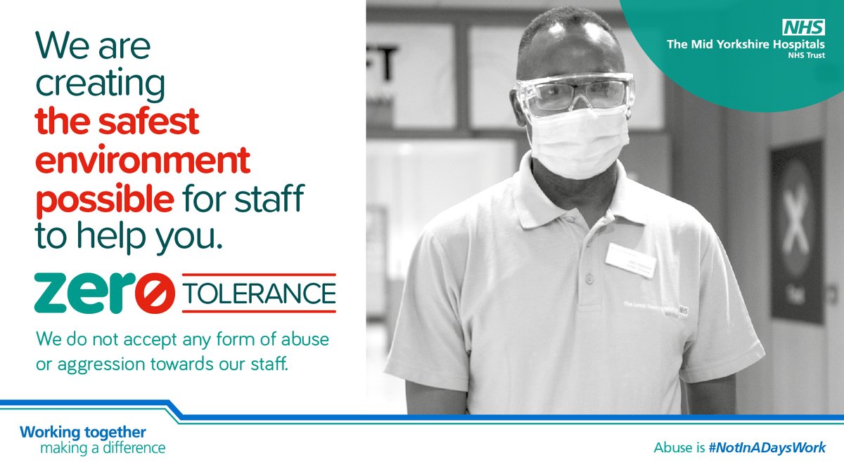 We are working hard to create the safest environment possible for staff to help you. You can help us do this by being kind to our staff and treating them with respect so they can focus on giving care to those who need it. 💙

#NotInADaysWork #MidYorksNHS