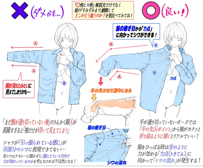 女性のシャツ服を脱ぐポーズの描き方

「ダメかも❌」と「良いかも⭕️」 