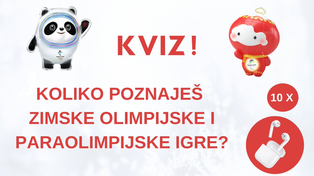Svi učestvuju na Zimskim olimpijskim igrama! 🤗
Pokrenuli smo nagradni kviz 🎁 o ZOI, pratite nas, lajkujte i retvitujte OVAJ tvit, učestvujte u kvizu prije 1⃣. marta da biste osvojili Xiaomi slušalice 🎧 ili druge nagrade! 
Link za kviz: forms.gle/aBFGeGCicSi6F8…