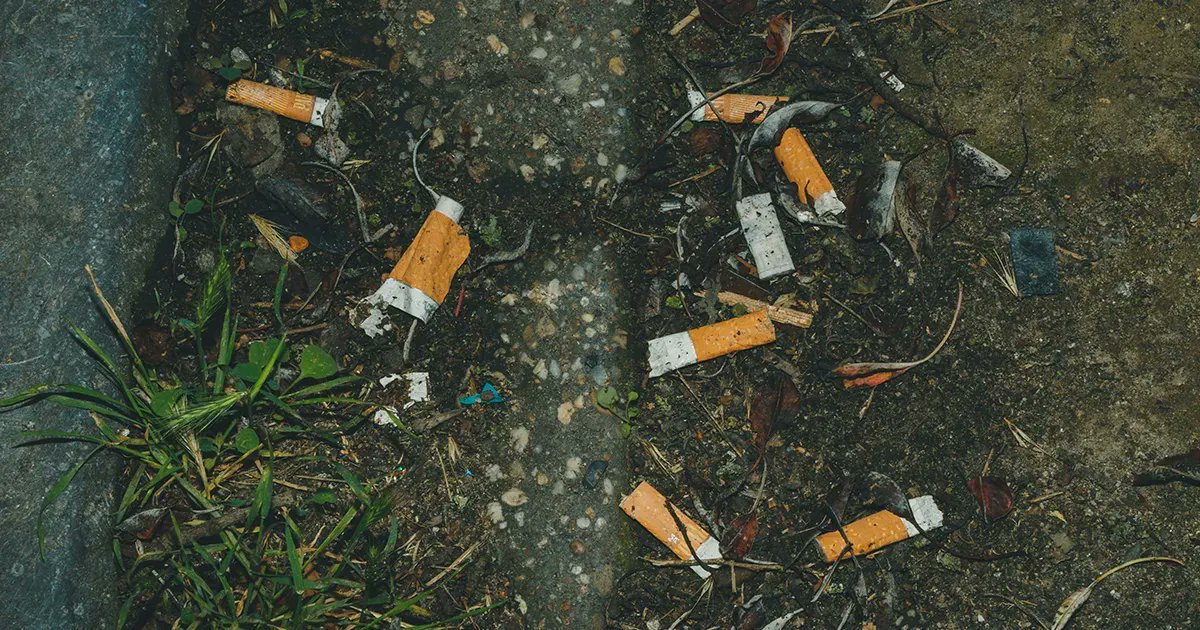 Het filter van een sigaret is niet afbreekbaar! Het bestaat uit acryl acetaat, een kunststof die langzaam afbreekt. Pas na 15 jaar is een sigaret verteerd! Het plastic dat afbreekt verdwijnt niet, maar verandert in microplastics. Uit het zicht betekent niet onschadelijk!