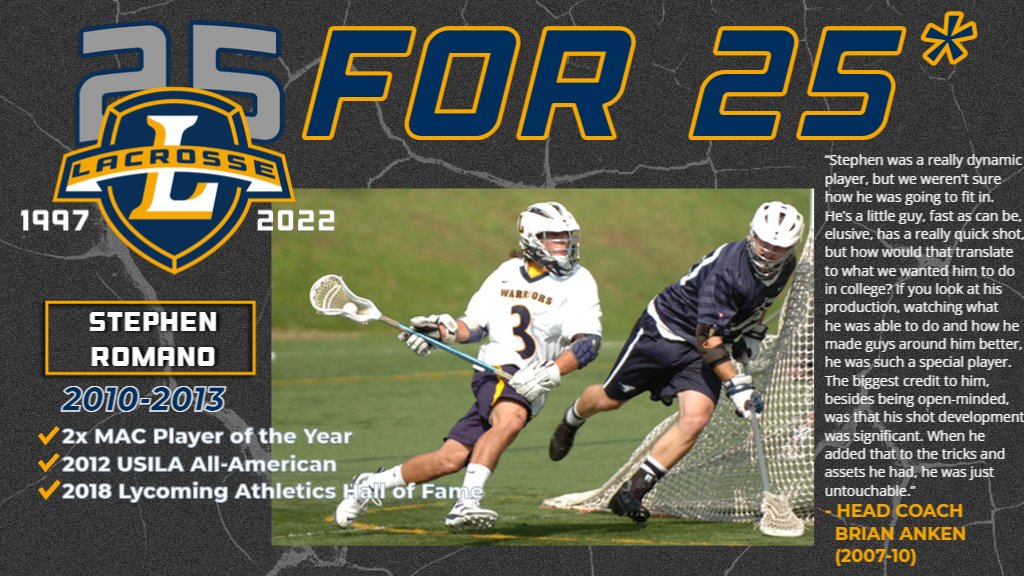lycoathletics (@lycoathletics) on Twitter photo We asked former and current <a href="/lycominglax/">Lycoming Lacrosse</a> coaches to pick out players to spotlight from their time on campus to celebrate the program's 25th anniversary - today Brian Anken shines the light on Stephen Romano. #d3lax #MAClax We asked former and current <a href="/lycominglax/">Lycoming Lacrosse</a> coaches to pick out players to spotlight from their time on campus to celebrate the program's 25th anniversary - today Brian Anken shines the light on Stephen Romano. #d3lax #MAClax