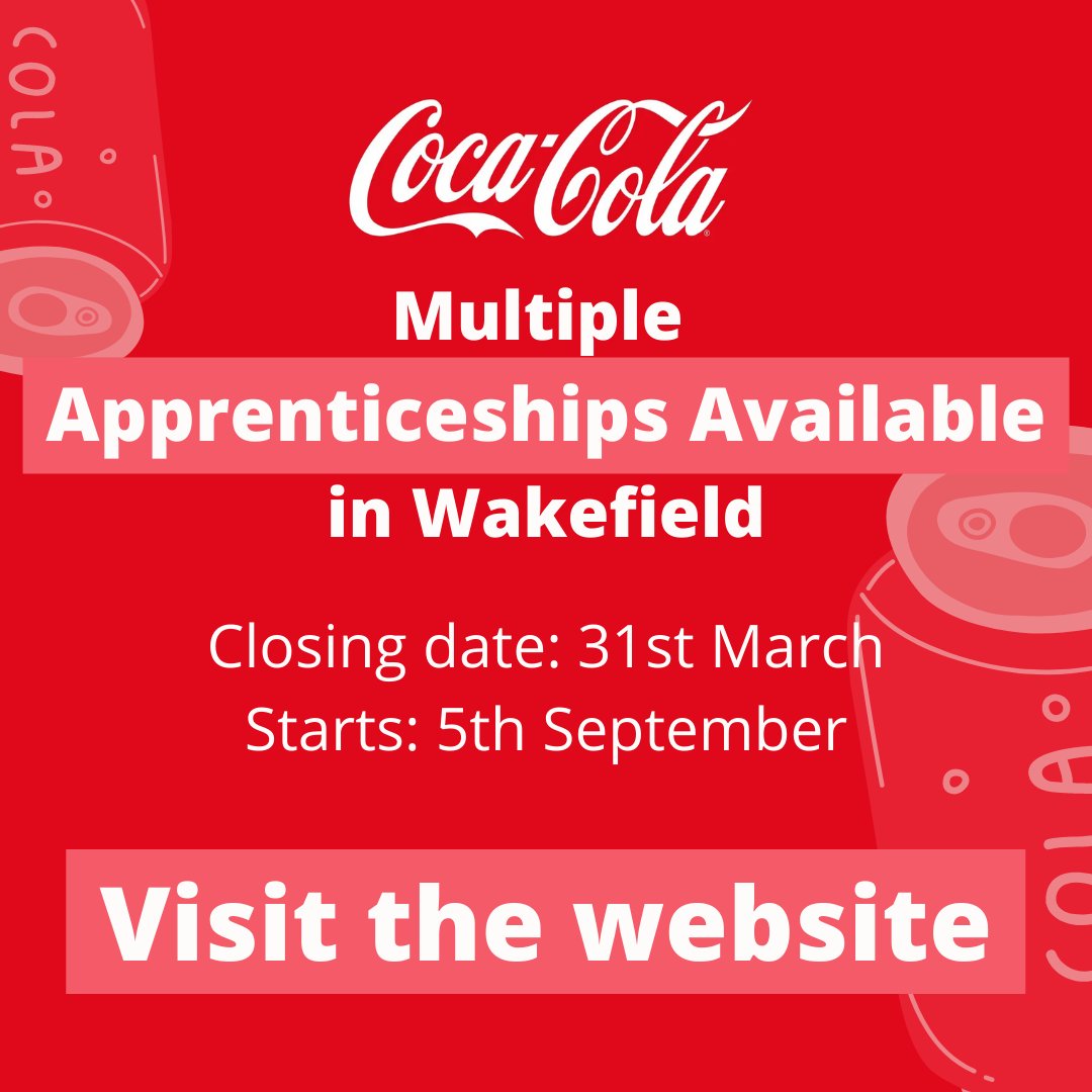 🥤 Coca-Cola have many apprenticeships available currently. Food &amp; Drink Engineering Maintenance, Quality and Food Technologist positions.

See if there's something for you at: ccep.jobs/apprenticeships

#WakefieldYoungPeople #WakefieldApprenticeships #CocaColaJobs #CocaCola