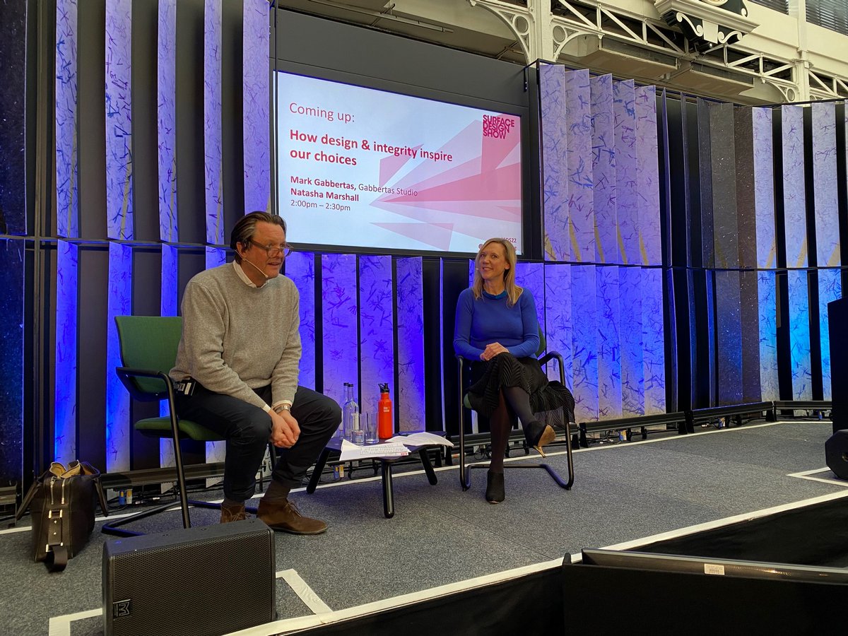 A massive thank you to @natashaannmarshall and @markgabbertas for their thought provoking discussion at #sds22 last week.

If you missed it, don't worry you can read it here: designguildmark.org.uk/talking-sustai…

@nminterior @gabbertasstudio⁠
#surfacedesign