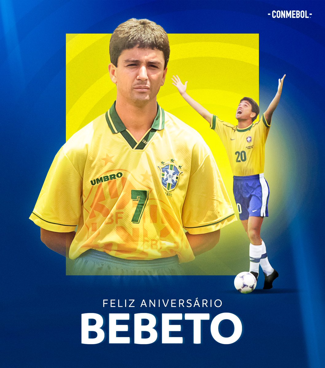 Um dos maiores atacantes que brilharam na @CBF_Futebol está comemorando seu aniversário! 🇧🇷​👏🏻 ⭐ Campeão da CONMEBOL @CopaAmerica em 1️⃣9️⃣8️⃣9️⃣ 🏆​ ​⭐️ Campeão da Copa do Mundo em 1️⃣9️⃣9️⃣4️⃣ 🏆 Parabéns, @bebeto7! ⚽​👶🏻