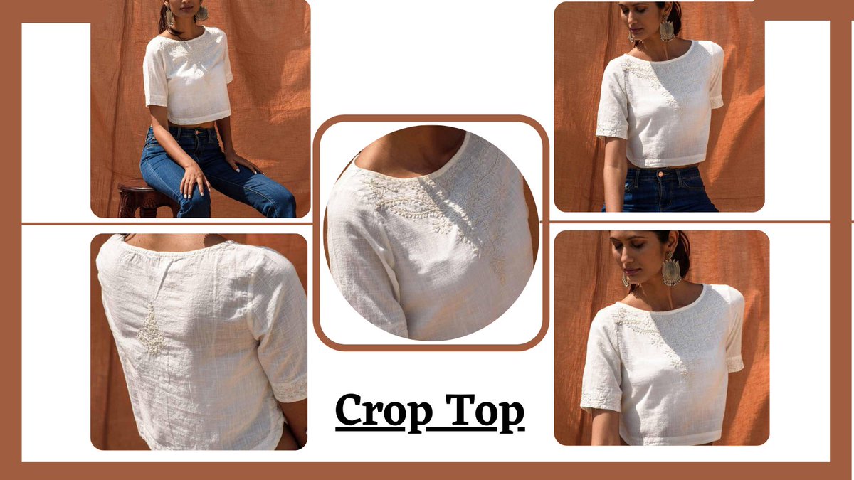 ConceptsSource's tweet image. Get a classy look crop top from Concepts Company. Stylish looks and elegant styling make it a must-have in your wardrobe. Made from India fine Cotton top with machine embroidery.This crop top can be perfect team up with any jeans or skirt and stylish sandals, and wear comfortably