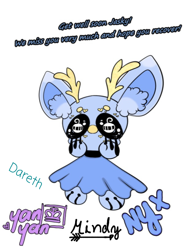 gofundmejask's tweet image. We would like to thank the beautiful @KawaiiKittenNyx for making this Get well Soon Card for @jaskymiqo If anyone of you guys wants to sign on it. You can join us on discord under #generalchat to sign the get well soon card.