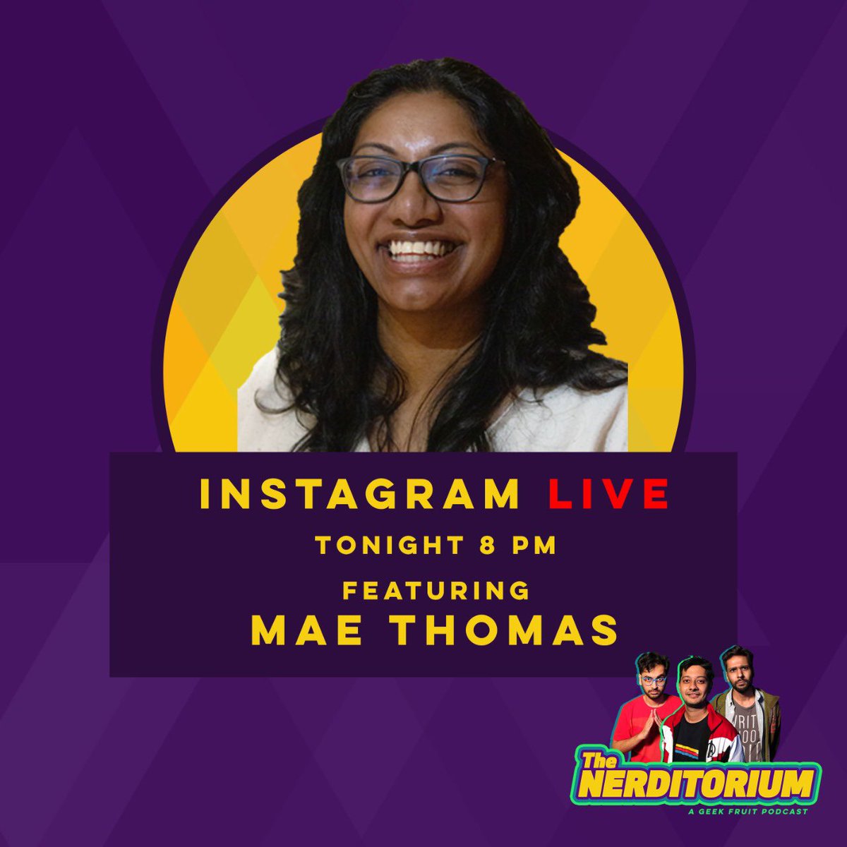 Today I’m going live with <a href="/tejasmenon/">.</a> <a href="/JishnuGuha/">Jishnu ‘Short Round’ Guha</a> <a href="/DinksThinks/">Dinkar Dwivedi</a> of <a href="/GeekFruitHQ/">Geek Fruit</a> to talk about a #podcast reboot! It’s called The Nerditorium! Join us on <a href="/instagram/">Instagram</a> live instagram.com/maedinindia at 8pm!