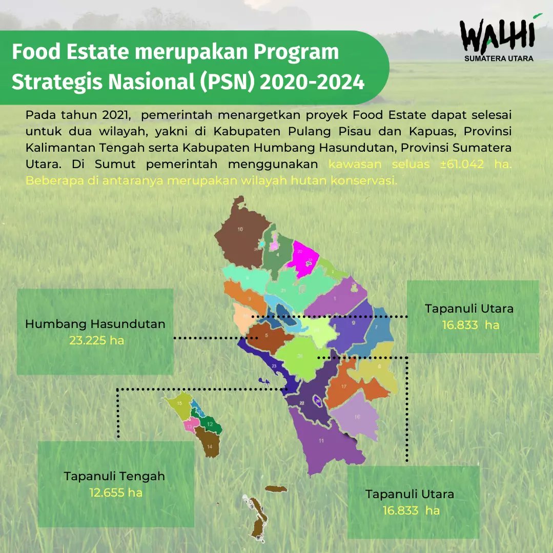 Luas wilayah yang direncanakan menjadi food estate di Sumatra Utara. Beberapa diantaranya adalah hutan konservasi. 

#walhisumut
#sumatrautara
#tolakfoodestate