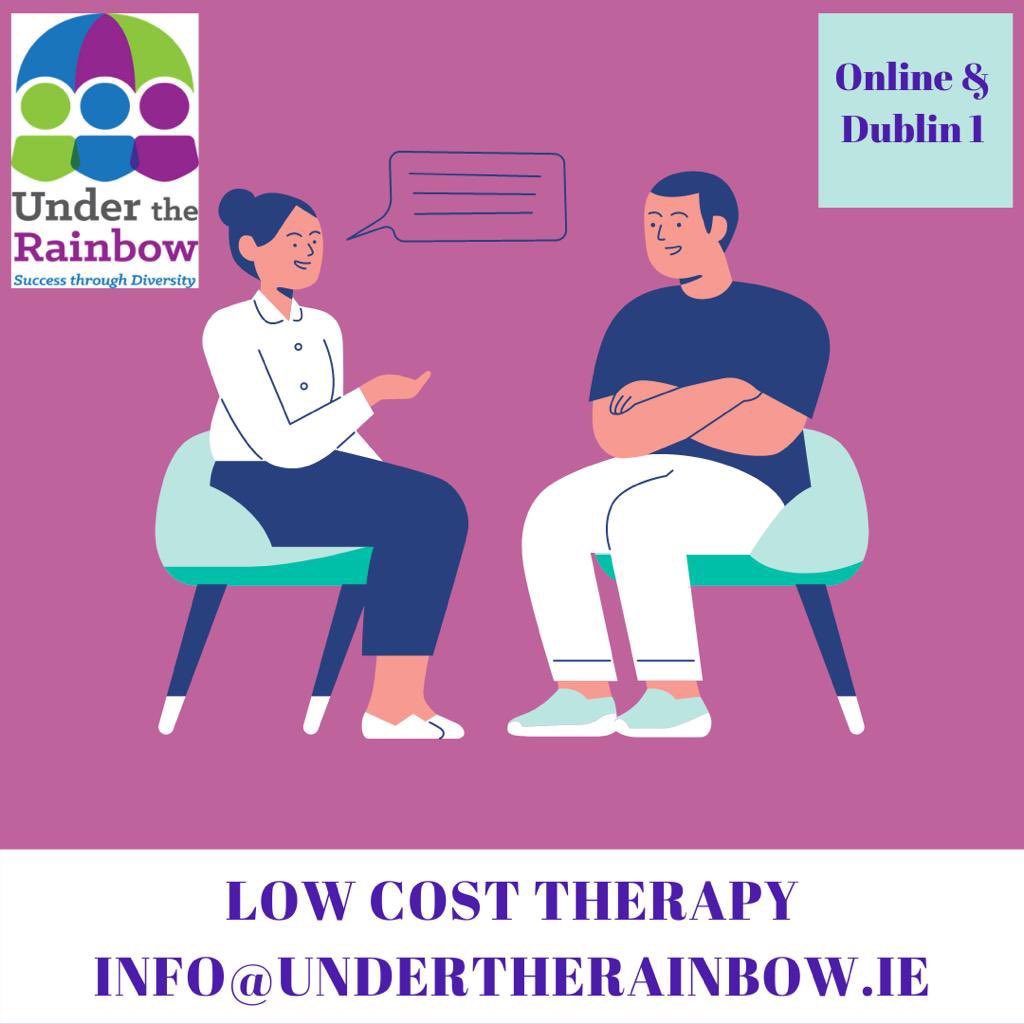 We’ve a super team of therapists working online &amp; in Dublin.
Therapy at low cost donation basis.
Our therapists work with a  range of issues for adults including LGBT+ &amp; neurodivergent affirmative therapy.

Email info@undertherainbow.ie

#talktherapy #mentalhealth #counseling