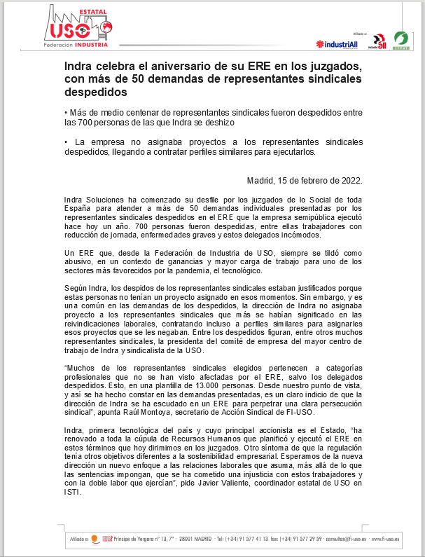 USOIndMinsait's tweet photo. @IndraCompany @minsaitbyindra @MMurtra comienza el desfile en los juzgados👩‍⚖️Limpieza  representantes en ERE no asignando a proyecto. Se nos🦻@Yolanda_Diaz_ @PabloIglesias @kanciller @PabloEchenique  @mjmonteroc @USOConfe @USOCadiz @USO_Internacion  @USOAndalucia @USOAsturias https://t.co/skr8qQTgL2