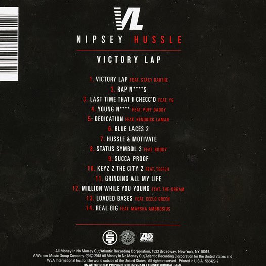 HussleForever's tweet image. 4 years ago today Nipsey releases his first studio album #VictoryLap 🏁

- Sold 53,000 1st week 
- #4 on Billboards 200 album charts 
- #4 Album In The Country 
- Was Grammy nominated for Best Rap Album 
- US Certifications (@RIAA) Platinum (1,000,000)x

#LLNH
