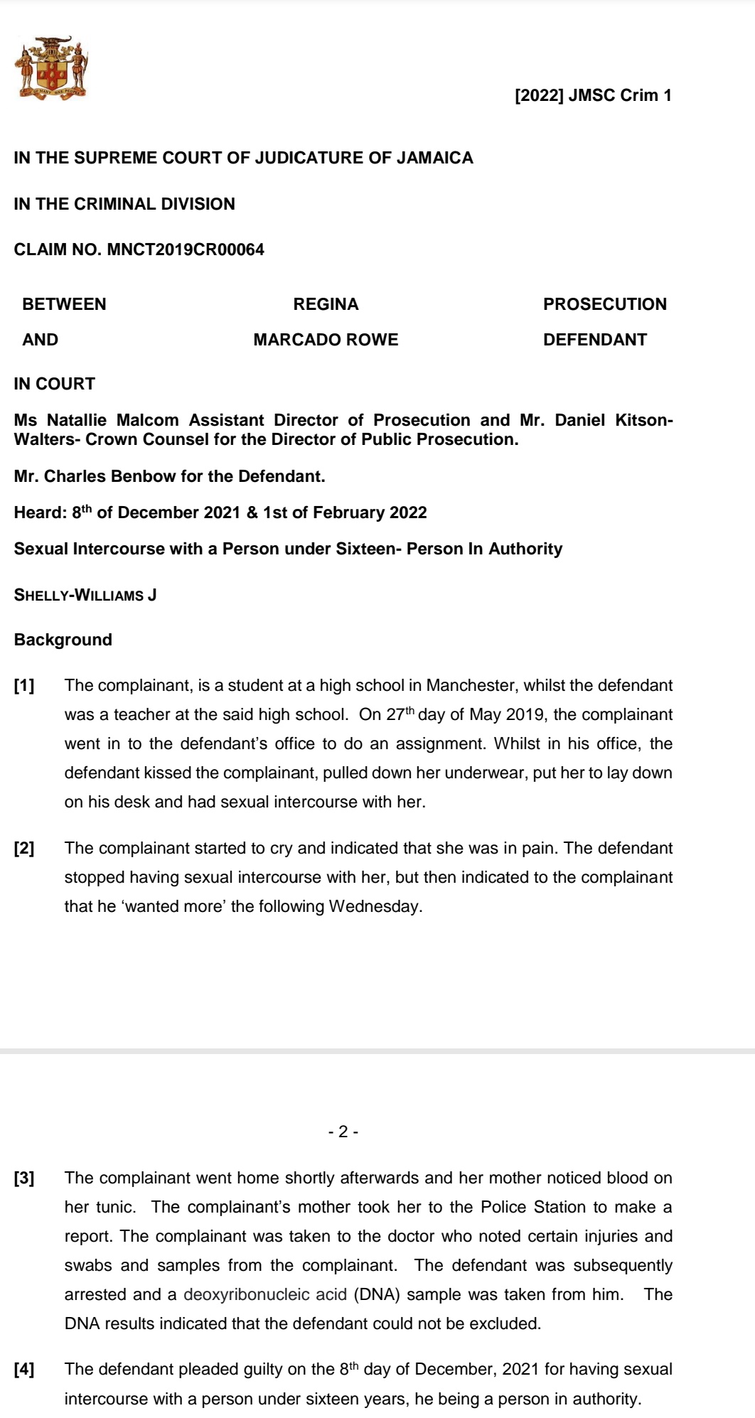 Jovan Johnson on X: A teacher of a high school in Manchester who admitted  to having sexual intercourse with his 14-year-old student on the school  compound in 2019 has been sentenced to