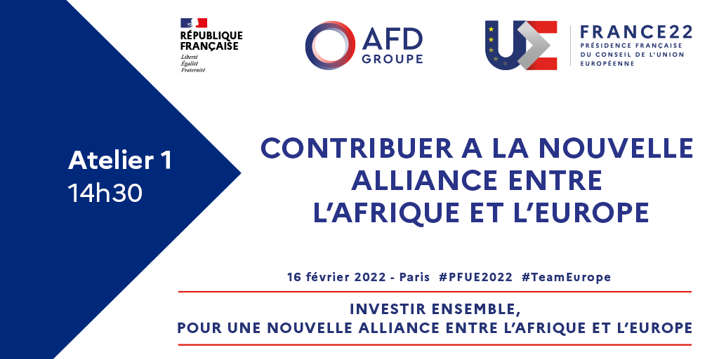 AFD_France's tweet photo. 🔴 #PFUE2022 Suivez en direct aujourd'hui à 14H30 notre atelier spécial "Contribuer à la nouvelle alliance entre l'#Afrique et l'#Europe" avec @KoenDoens, @HerveBerville, @ekuese, @Khaledigue, @AchilleMbembe1, @CZacharopoulou 
Le programme ➡️https://t.co/ysKAesQji1 https://t.co/IrNvCf7BTl