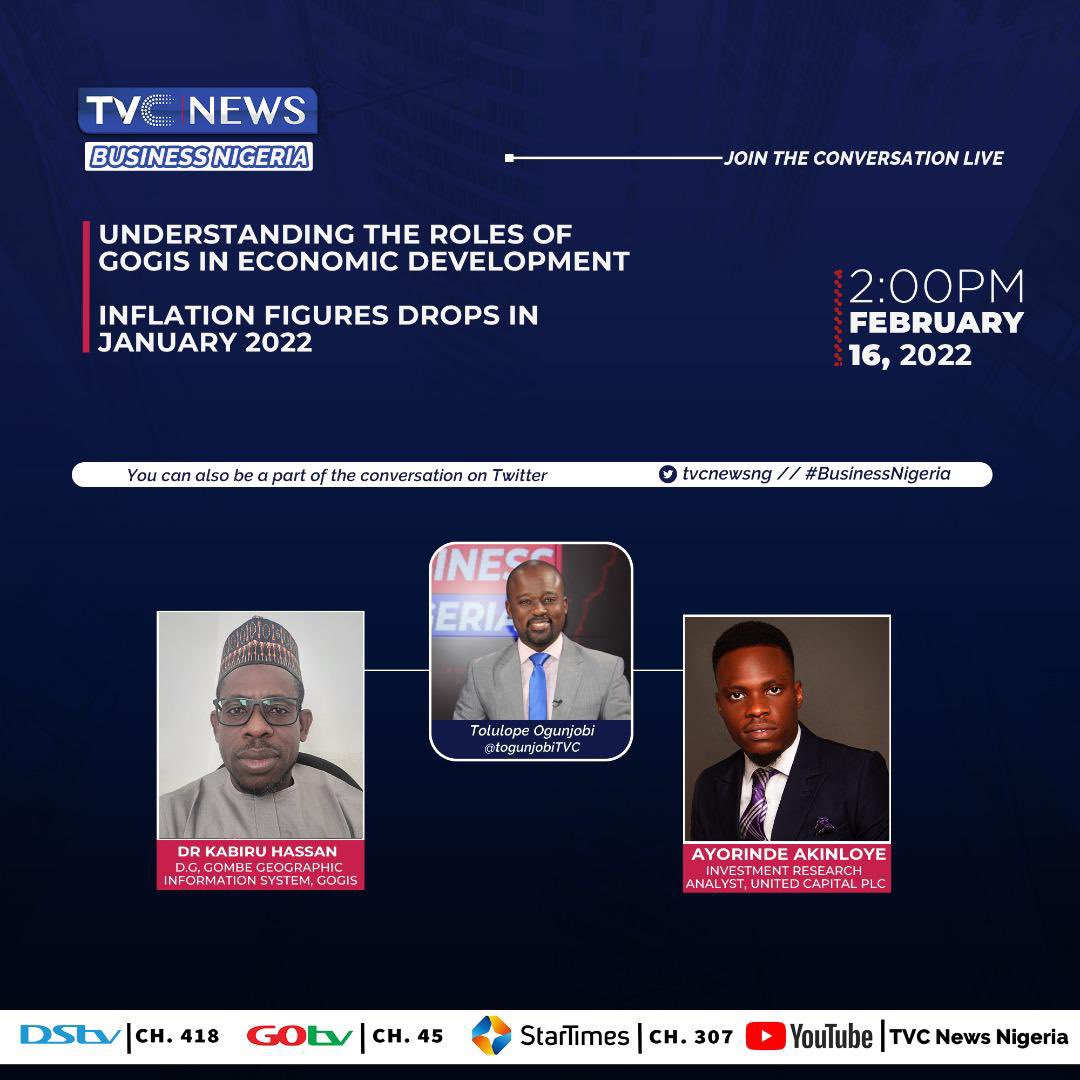 #GOGIS: I will be featured on <a href="/tvcnewsng/">TVC News</a> earlier today to talk about “Understanding the Roles of GOGIS In Economic Development”. 
 
Stay tuned