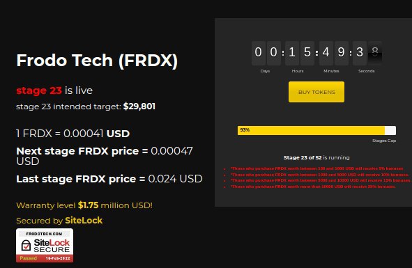 skidoocloud's tweet photo. 📌Frodo Tech ICO Stage 23 is running!

🔹Stage 23: (93% is completed🚀)
🔺1 FRDX = 0.00041 USD
 stage 23 intended target:$29,801
.
🔹Stage 24: (NEXT)
🔺1 FRDX =0.00047USD
.
#presale #project #stage #coinmarketcap #purchase #stage #bitcointrading https://t.co/NlZ2PMFda1
