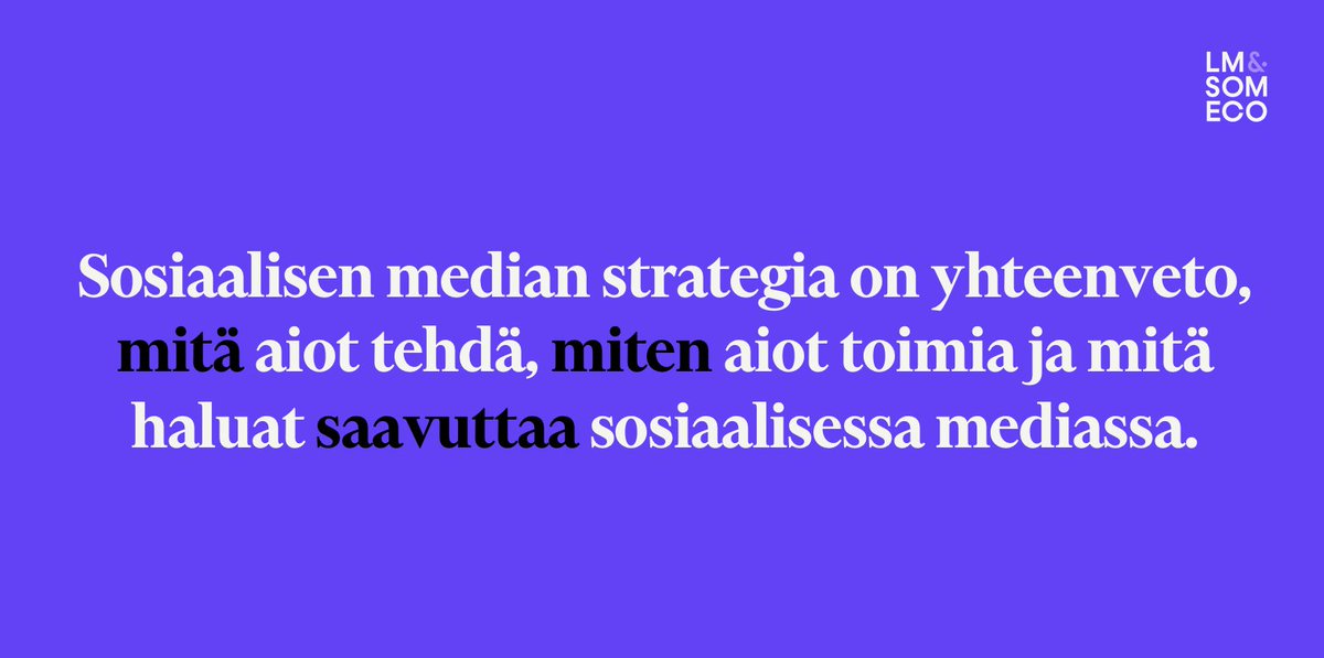 lmsomeco's tweet photo. #Digiviestijä-webinaarissa @helijohannala tiivistää: Mikä on sosiaalisen median strategia? 

#somefi #markkinointi #viestintä #koulutus https://t.co/XhQC1jBDVM