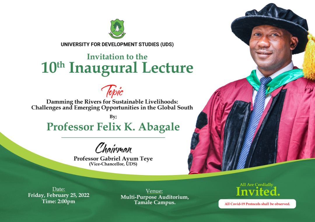 wacwisa's tweet photo. Save the Date 25.02.22 #inaugurallecture @UDSGhana @Ace2Africa @AAU_67 @Citi973 @JoyNewsOnTV 
10th Inaugral Lecture: Damming the Rivers for Sustainable Livelihood: Challenges and Emerging Opportunities in the Global South https://t.co/B2esHr54QA