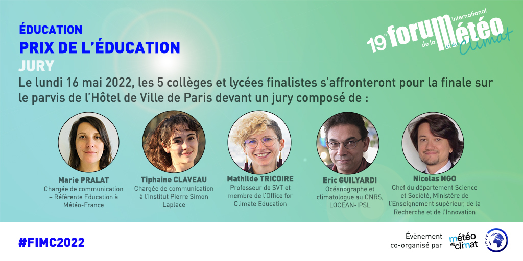 Forumeteoclimat's tweet photo. 🏆 #PRIXCLIMAT2022 du #FIMC2022

🙏 au jury @TricoireSVT @OfficeClimate, Marie Pralat @meteofrance, @ClvTiphaine @IPSL_outreach, Éric Guilyardi @CNRS #LOCEAN &amp; @NicolasNg0 @sup_recherche.  

📢 #Lycées #Collèges clôture 18 mars pour déposer votre projet👉 https://t.co/Nyn3bytTni https://t.co/TJmQ9l5jn5