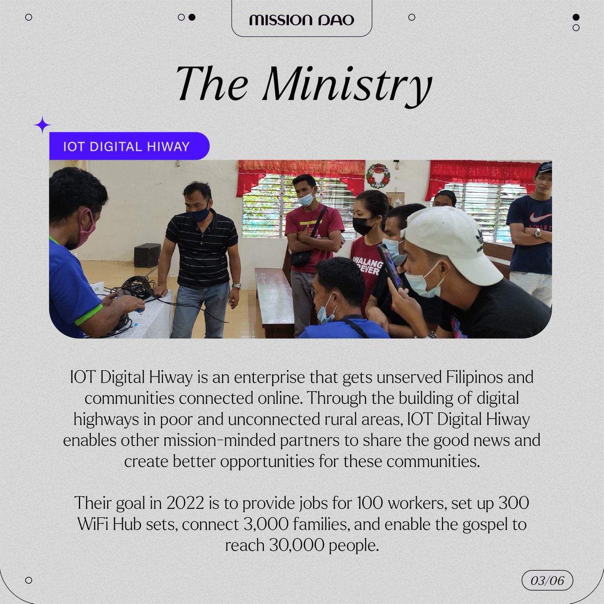 MissionDAO's tweet photo. IOT Digital Hiway is an enterprise that provides products and services to help unserved Filipinos and communities get connected and transition online. ⁣
In this post, we dive a little deeper into the heart of IOT Digital Hiway and spotlight the dynamic husband and wife duo! https://t.co/qtFsX2I0md