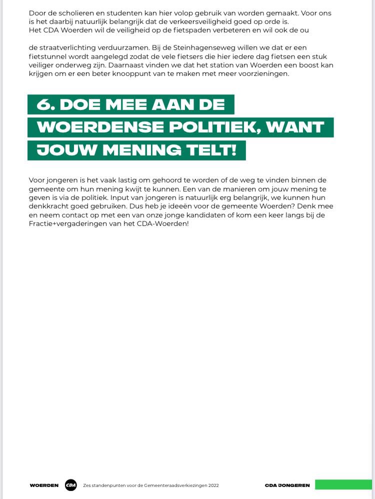 Het jongerenprogramma van <a href="/CDAWoerden/">CDA Woerden</a> voor de komende jaren. Super tof dat steeds meer jongeren zich ook bezig gaan houden met lokale politiek!
#SamenVerderBouwen
#Woerden #Kamerik #Harmelen #Zegveld