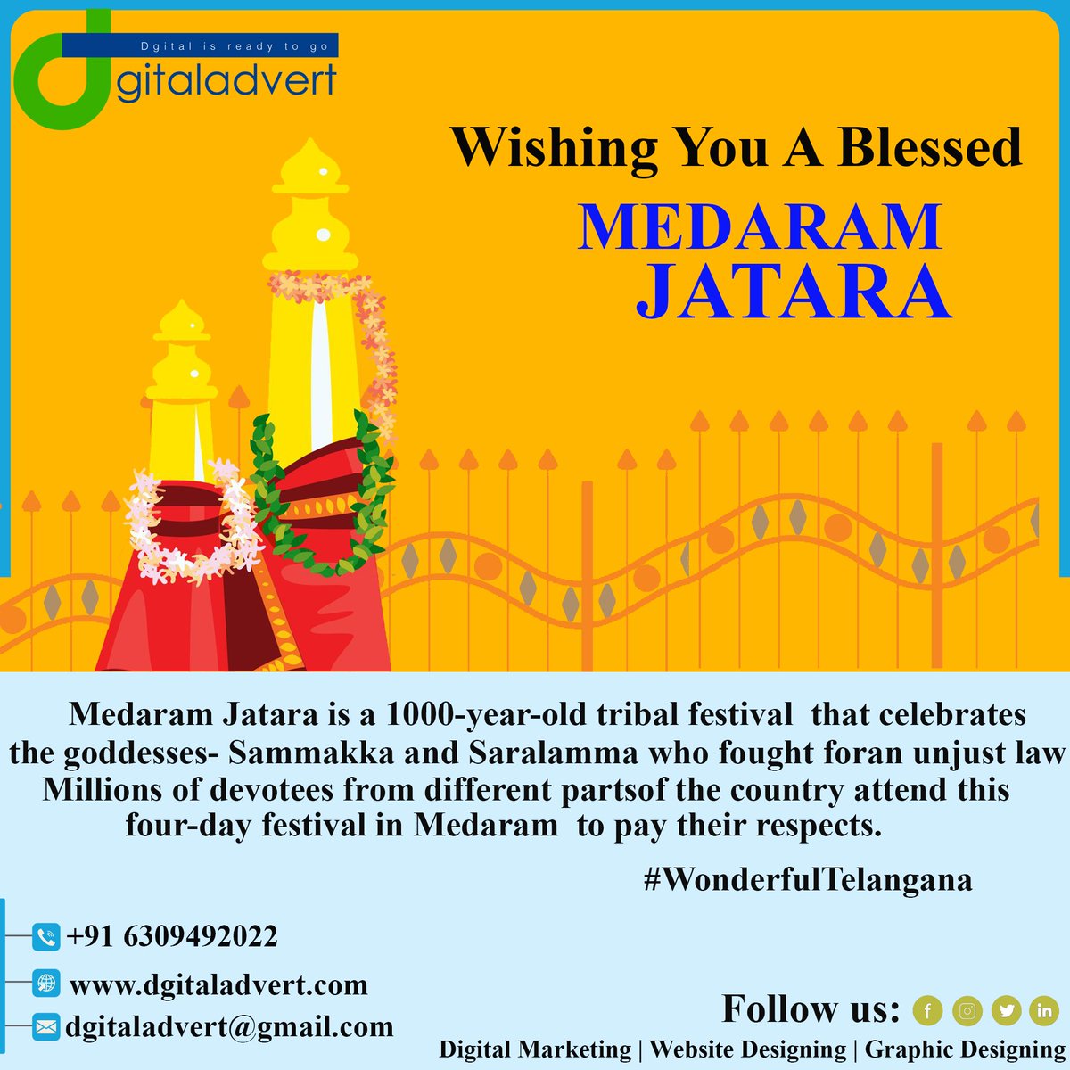 #MedaramJatara is a 1000-year-old #tribalfestival that celebrates the goddesses- #Sammakka and #Saralamma who fought an unjust law. Millions of devotees from different parts of the country attend this four-day festival in #Medaram to pay their respects.
#WonderfulTelangana