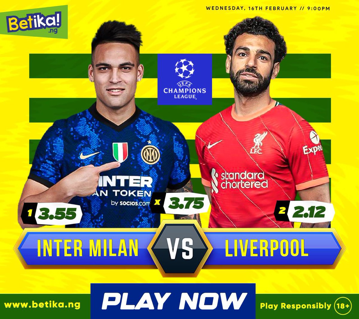 BetikaNigeria's tweet photo. 🚨 MatchoftheDay!
Inter welcome Liverpool to the Stadio Giuseppe Meazza on this evening for the first leg of their Champions League last-16 tie against the English side.
How do you see this clash panning out?🤔
#ucl #betikang #intervsliverpool #InterMilan
#football #Liverpool https://t.co/izGFQ9lVIv