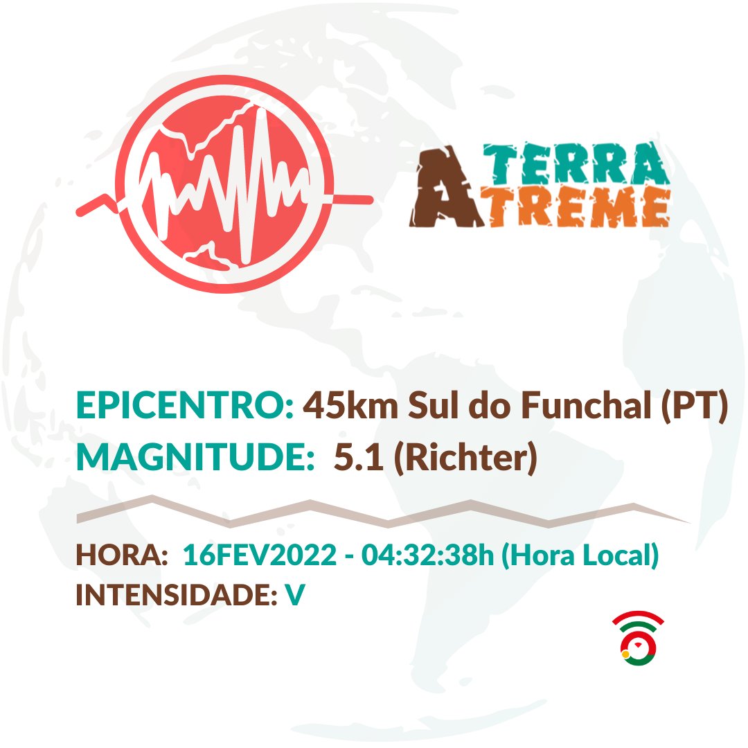 VOSTPT's tweet photo. ℹ️#ATerraTreme Eram 4:32h na #Madeira quando um sismo de intensidade 5.1 (já revista) se fez sentir a 45km a Sul do #Funcha (localização revista). Foi sentido com uma intensidade máxima de V. Se sentiste este sismo, preenche o questionário do @ipma_pt https://t.co/C2X1zFf9xm