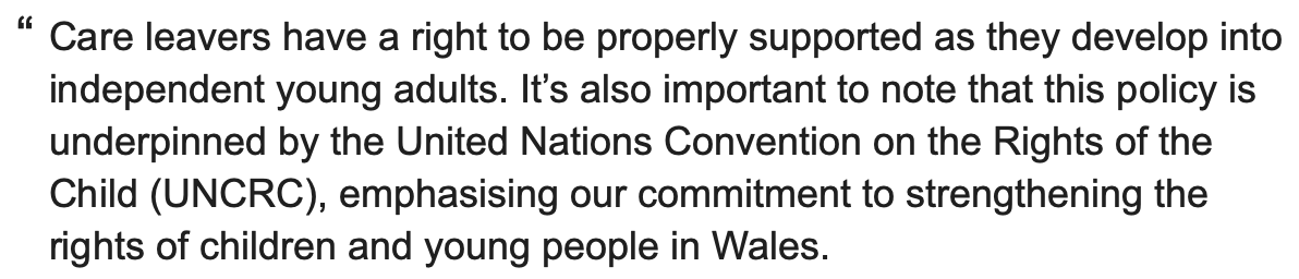 This is what care, respect and dignity looks like. Basic income for care leavers in Wales, between the ages of 18 and 20 years. Government media release here: gov.wales/basic-income-c… Hat tip to all those who made this happen 🌟