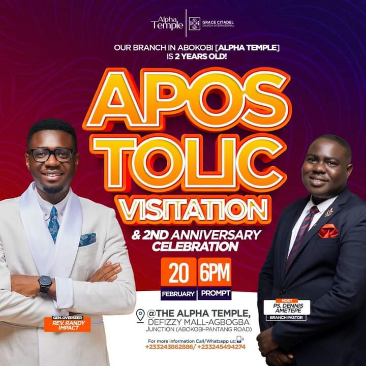 RandyImpact's tweet photo. Your presence will be greatly appreciated as we mark a great milestone in the life of this great ministry.
Date: February 20, 2022
Time: 6:00pm prompt
Venue: Defizzy Mall, Agbogba Junction (off the Abokobi-Pantang main road)

RSVP: 024 386 2886 / 024 699 6592 https://t.co/AFoljf8tkE