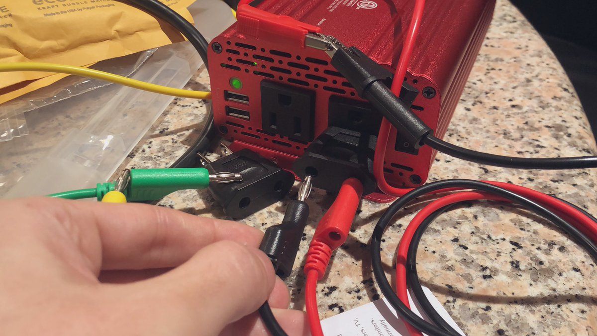 clockish's tweet photo. Shitty life pro tip: if you need wall socket adaptors for banana plugs, you can steal one from basically any traveling European. https://t.co/MuTl3uCu6Q