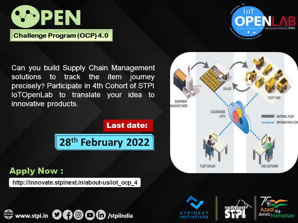 STPIBengaluru's tweet image. Can you develop #IoT-based Supply Chain Management solutions to track the item journey precisely? Join the 4th cohort of #STPIIoTOpenLab to transform your promising ideas into innovative products in #IoT space! Apply now: innovate.stpinext.in/about-us/iot_o……… #STPICoEs #STPIINDIA