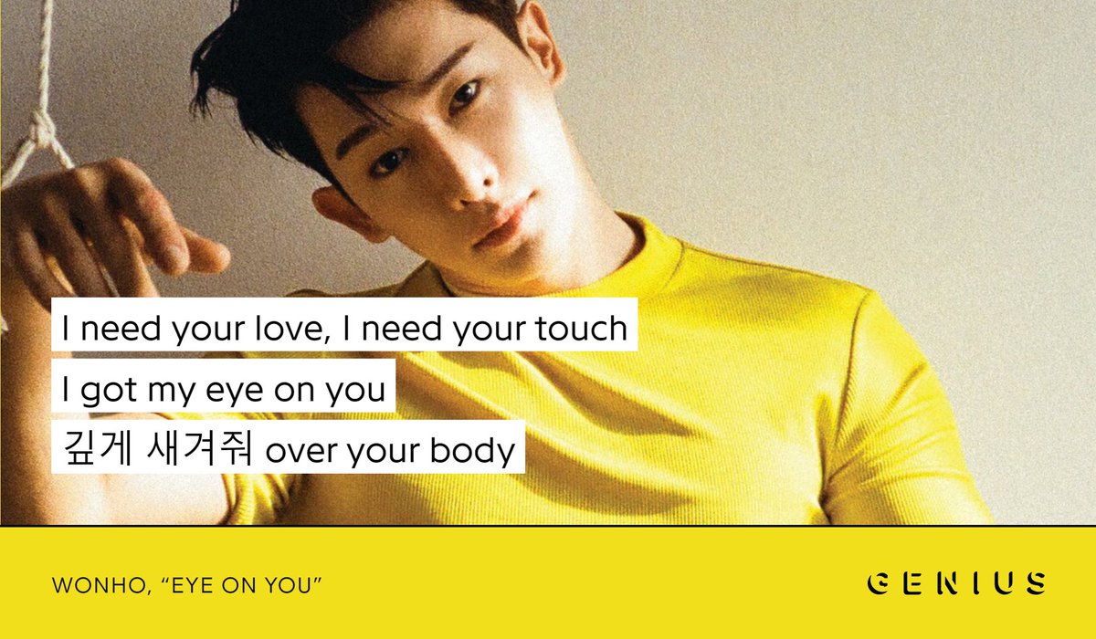 Genius_kor's tweet photo. WONHO returns with self-written new bangers on OBSESSION single album! Check out the lyrics &amp; English translation to the new song "Eye On You" and "Somebody" on Genius now!
#WONHO_EYEONYOU @official__wonho 
https://t.co/3dNSDKU5P4 https://t.co/NPkobp0F8l