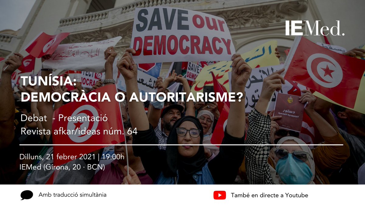 L'analista tunisià Youssef Cherif <a href="/Faiyla/">Youssef Cherif</a> i l'excorresponsal <a href="/RicardGonz/">Ricard Gonzalez -@ricardgonz.bsky.social</a> analitzen la situació política actual a #Tunísia amb <a href="/FlorensaSenen/">Senén Florensa</a>, exambaixador al país. Debat moderat per <a href="/LurdesVidal/">Lurdes Vidal Bertran</a>.
🗓️ Dilluns 21 feb, 19h a l'<a href="/IEMed_/">IEMed</a> 
➡️ iemed.org/events/tunisia…