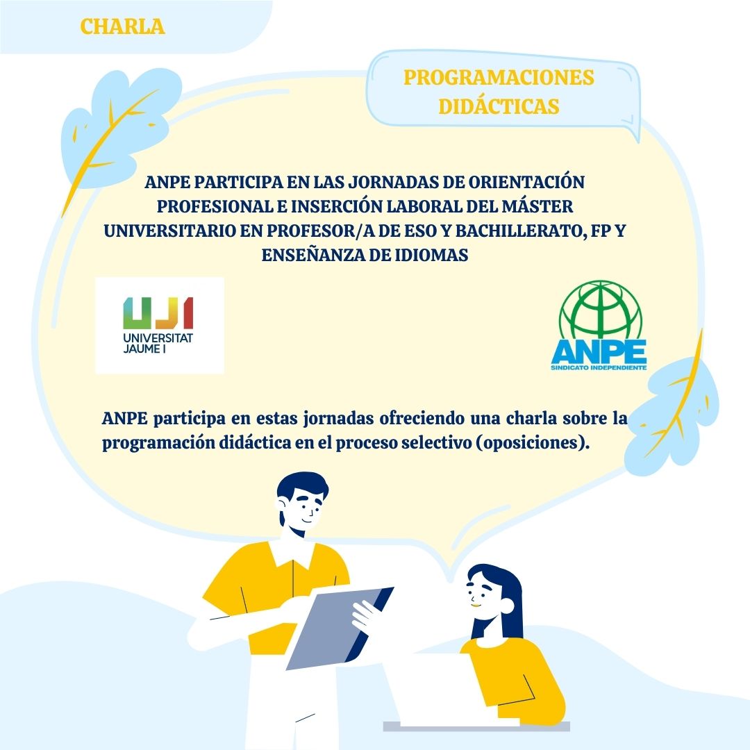 ⚠️‼️ ANPE PARTICIPA EN LAS JORNADAS DE ORIENTACIÓN PROFESIONAL E INSERCIÓN LABORAL DEL MÁSTER UNIVERSITARIO EN PROFESOR/A DE ESO Y BACHILLERATO, FP Y ENSEÑANZA DE IDIOMAS

📲 Lee toda la información en el PDF 👇👇👇👇

mcusercontent.com/35397f67506599…