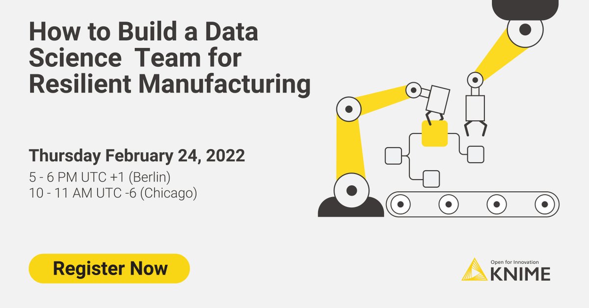 knime's tweet photo. Join Phil Winters, #dataanalytics industry veteran for a free webinar, as he and his guests from Bosch, Fraunhofer Institute and ZF show how to build a #datascience team that creates collaborative scalable analytics solutions for manufacturers. Register at https://t.co/MA6gobL7kO https://t.co/PuIISKQAR9