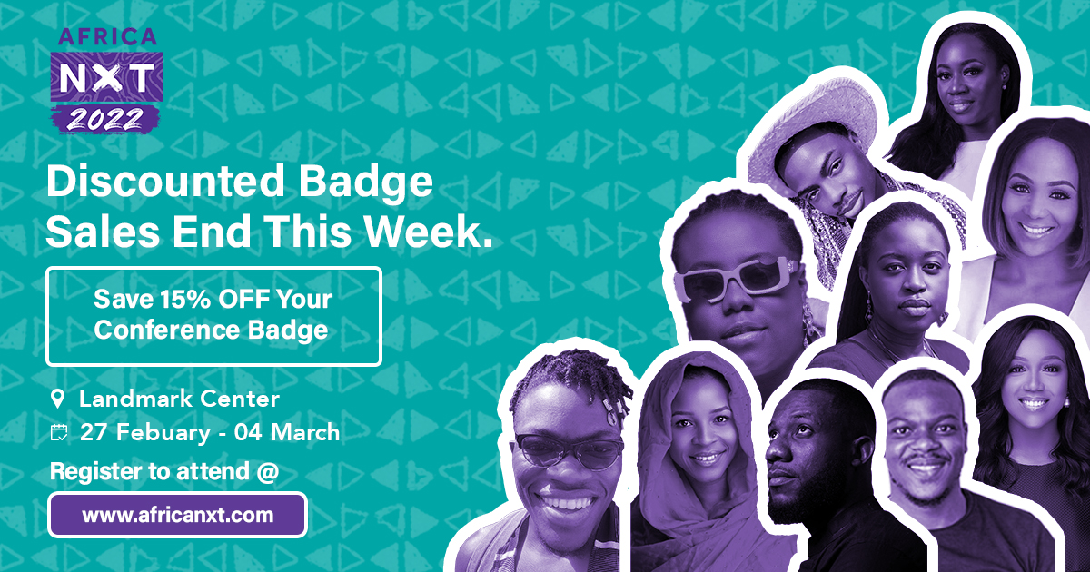 africa_nxt's tweet photo. #AFRICANXT 2022 Badge Discount Sale ends in a couple of days. This is your LAST CHANCE! Don’t end up paying full price at the door. Register here: https://t.co/hbEtuSTG6w #tech #africa #startups #innovation https://t.co/DSH66ioeqY