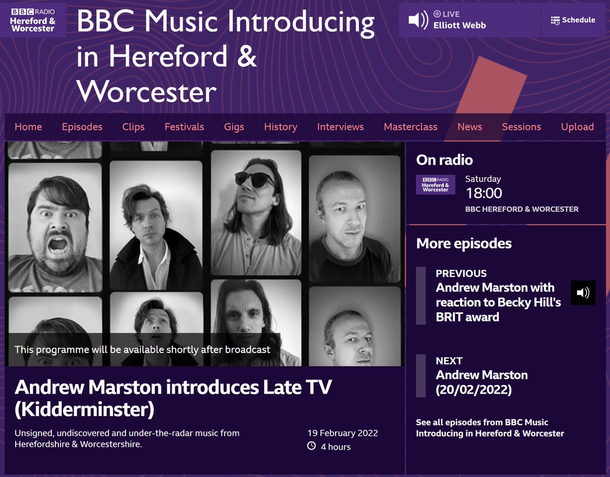 Listen to the <a href="/DJAndrewMarston/">DJ Andrew Marston</a> <a href="/bbcintrohw/">BBC Music Introducing in Hereford & Worcester</a> <a href="/bbcintroducing/">BBC Music Introducing</a> show this weekend (Saturday &amp; Sunday) you’ll be officially introduced to the wonderful world of Late TV including live sessions &amp; interview recorded especially for the <a href="/bbchw/">BBC Hereford & Worcester</a> show.

bbc.co.uk/programmes/p0b…
