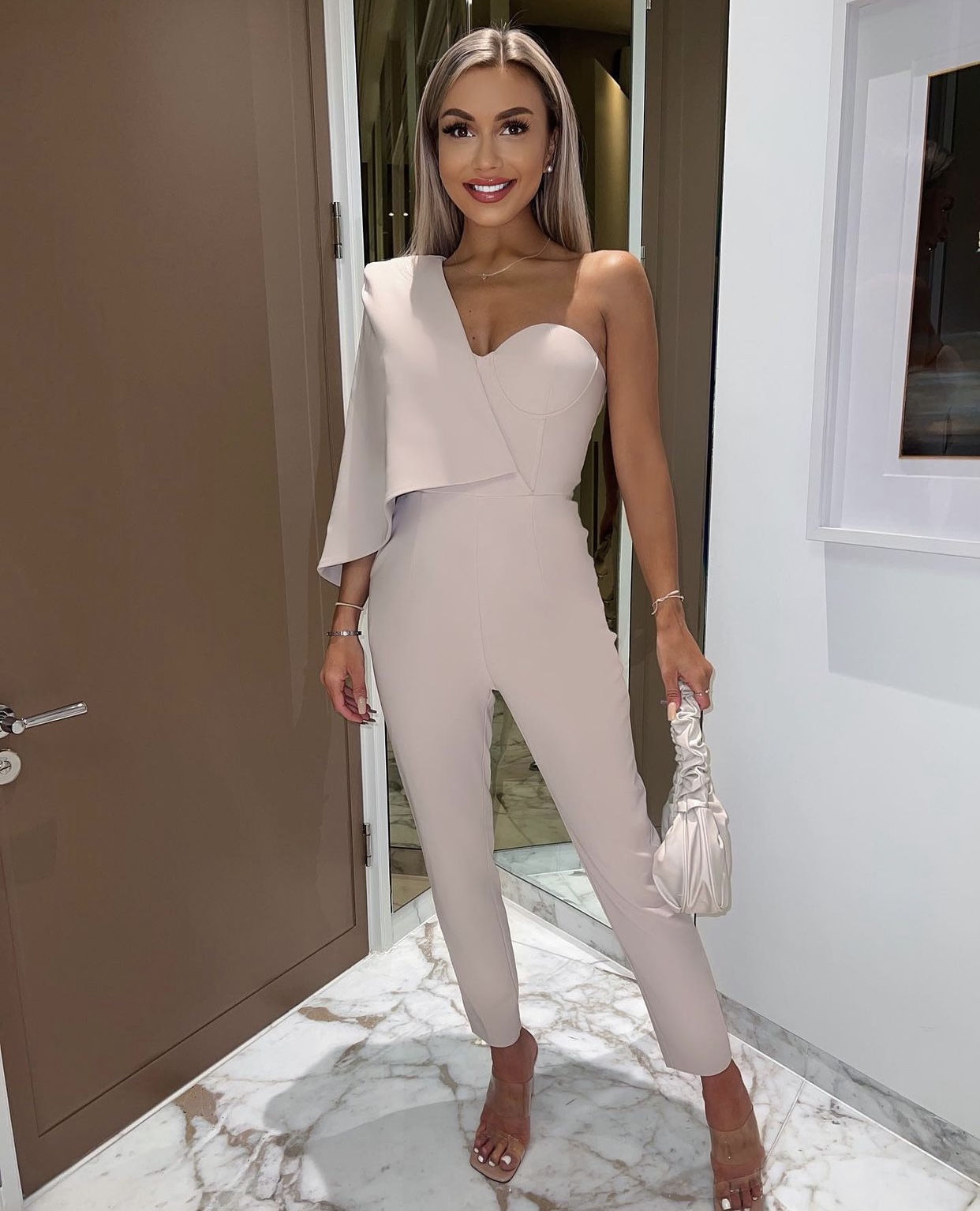 One shoulder cheap cape jumpsuit